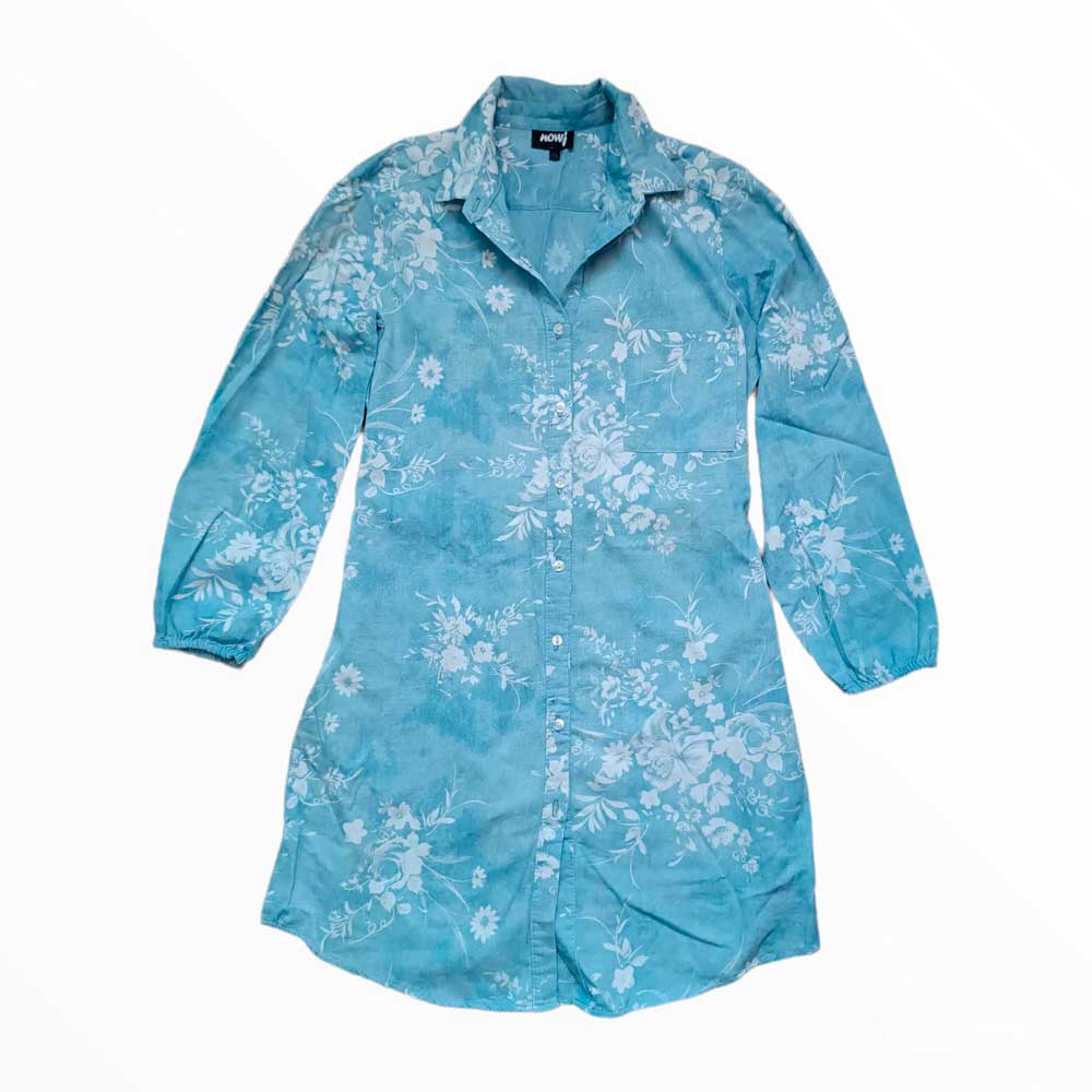 Camisa Larga Azul con Flores - Mujer - Talla 40 1360