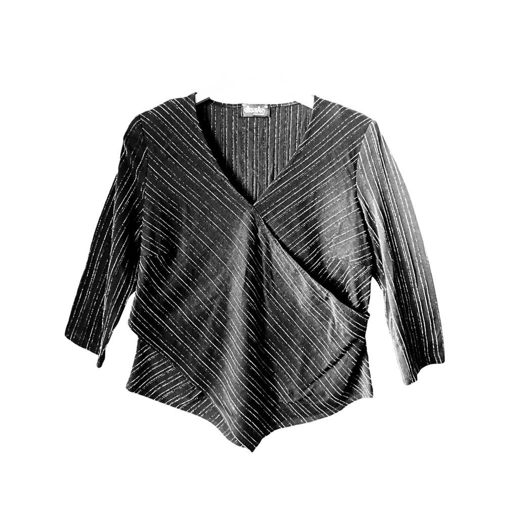 Camiseta de Vestir Mujer - Negra y Plateada - Talla 46