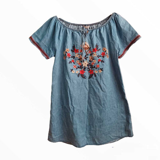Vestido vaquero, flores bordadas - Talla L
